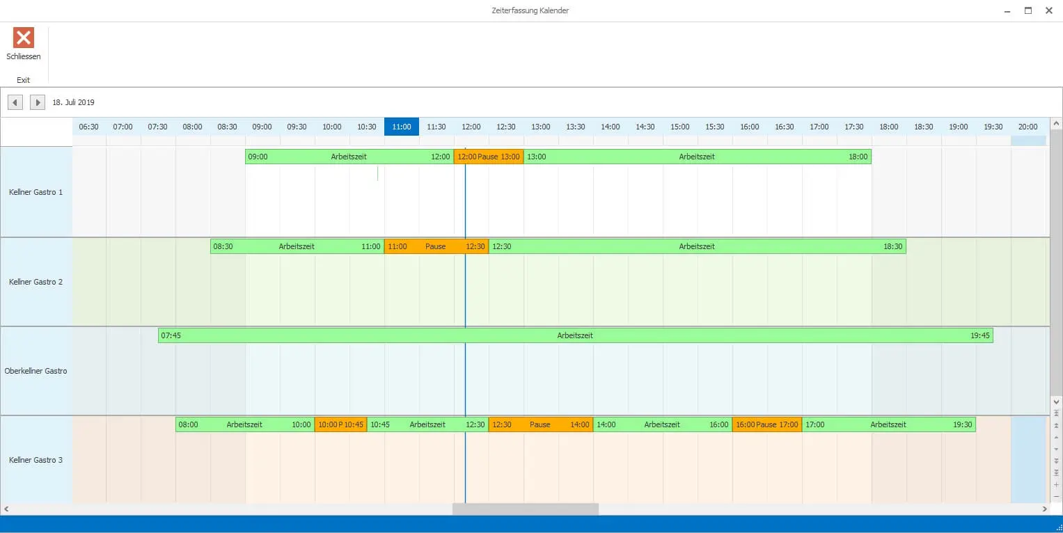 Kalenderansicht, Arbeitszeiten in der Gastronomie gesetzeskonform erfassen, Zeiterfassung Add-On, Kassensoftware Erweiterung, GastroSoft