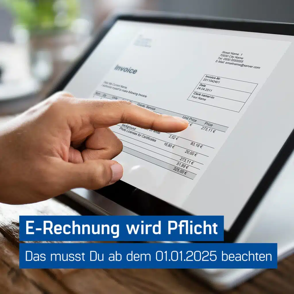 Geschäftsmann arbeitet am Laptop an einer digitalen Rechnung, E-Rechnung Pflicht 2025, GastroSoft GmbH