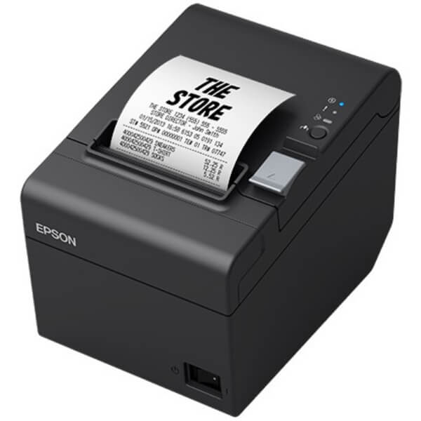 schwarzer Kassenzetteldrucker, Bondrucker druckt Kassenbon - Kassendrucker Epson TM T20III als Kassenhardware im Kassensystem