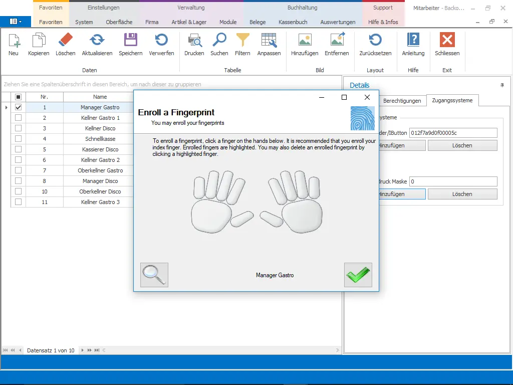 Einrichtung und Konfiguration der Touch Fingerabdruck Add-On Erweiterung Kassensoftware