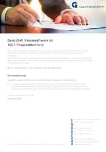 GastroSoft Garantieerklärung, finanzamt-konforme Kassensoftware
