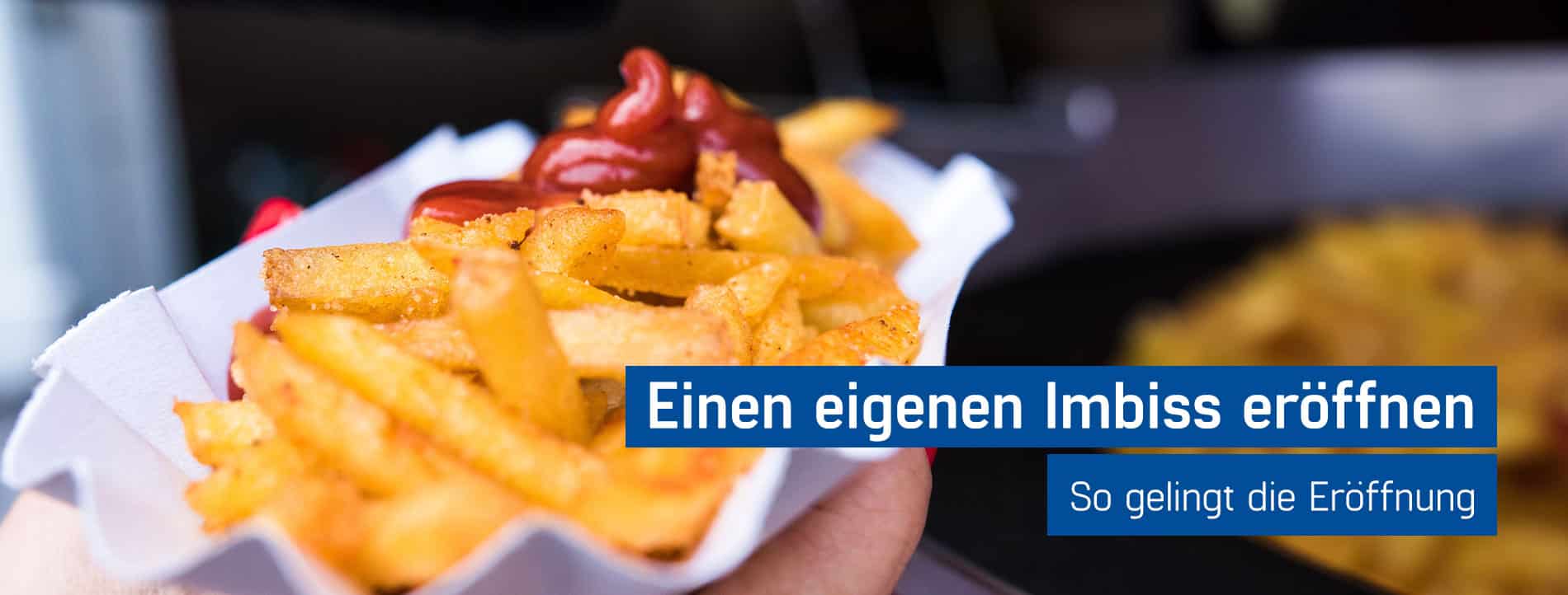 Pappschale mit frischen Pommes und Ketchup - Imbiss eröffnen