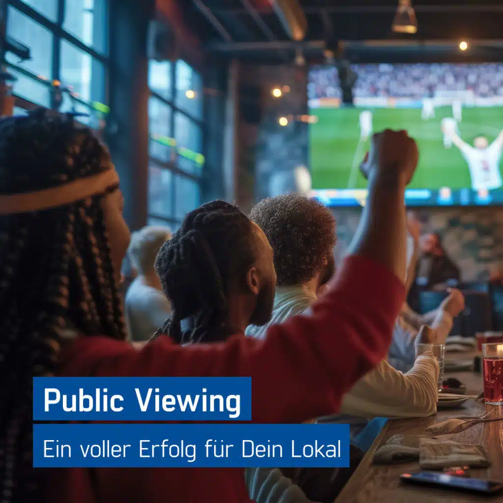 Enthusiastische Fußballfans fiebern beim Public Viewing in der Gastronomie mit, Public Viewing Gastronomie