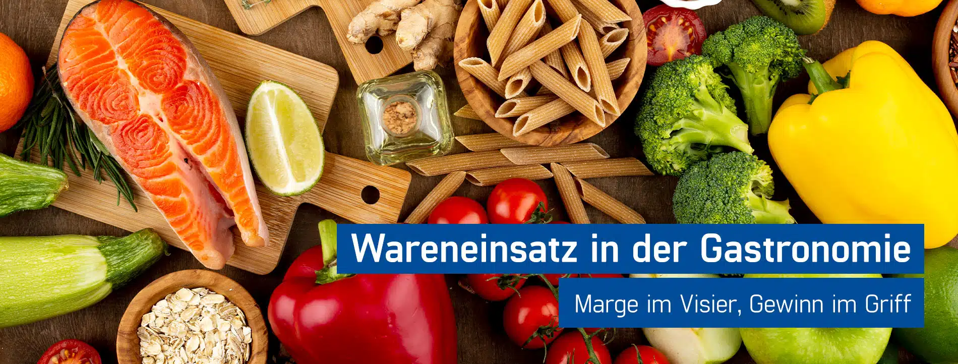 Buntes Arrangement aus frischen Lebensmittel, Wareneinsatz Gastronomie, GastroSoft GmbH