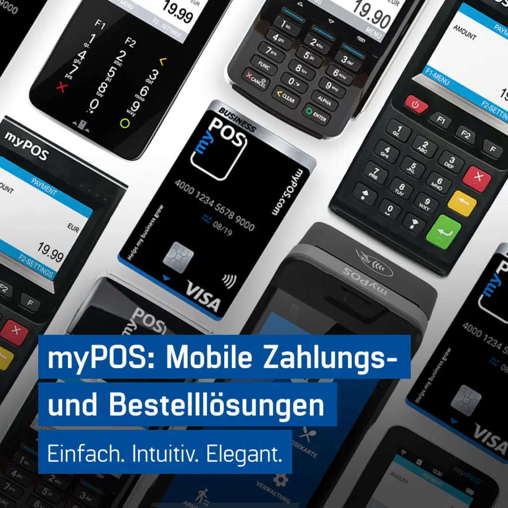 Ansicht der mobile Zahlungslösungen und Bestelllösungen von myPOS, die bei GastroSoft erhältlich sind