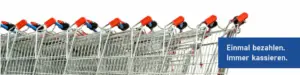 Einkaufswagen in silber für ein Shop in der PosSoft als Kassensoftware mit Kassenerweiterungen im Kassensystem benutzt wird
