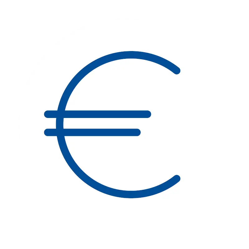 blaues Euro icon auf weißem Hintergrund: für Preiswerte Software und Kassenlösungen von GastroSoft