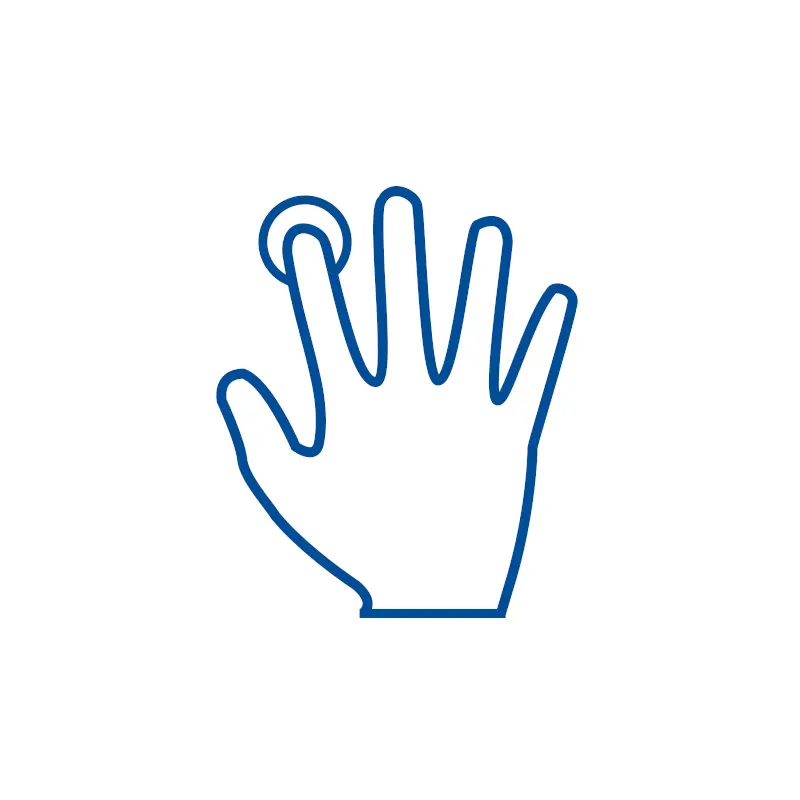 blaues Hand für Intuitive Bedienung icon auf weißem Hintergrund: für moderne Touch Kassensoftware und Mitarbeiter