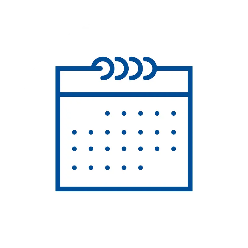 blaues Kalender Icon auf weißem Hintergrund: für die zuverlässige Kalenderfunktion der Kassensoftware im Kassensystem