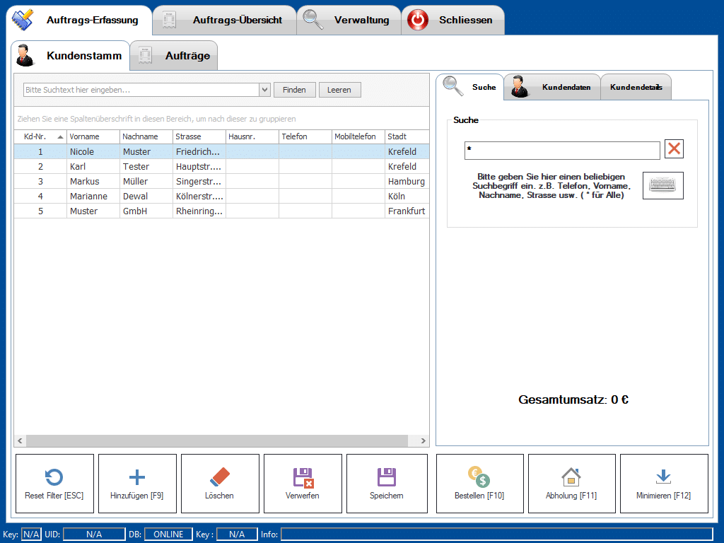 Kundenstamm Verwaltung - Screenshot der Stammkunden-Tabelle in der Add-On Erweiterung der Kassensoftware