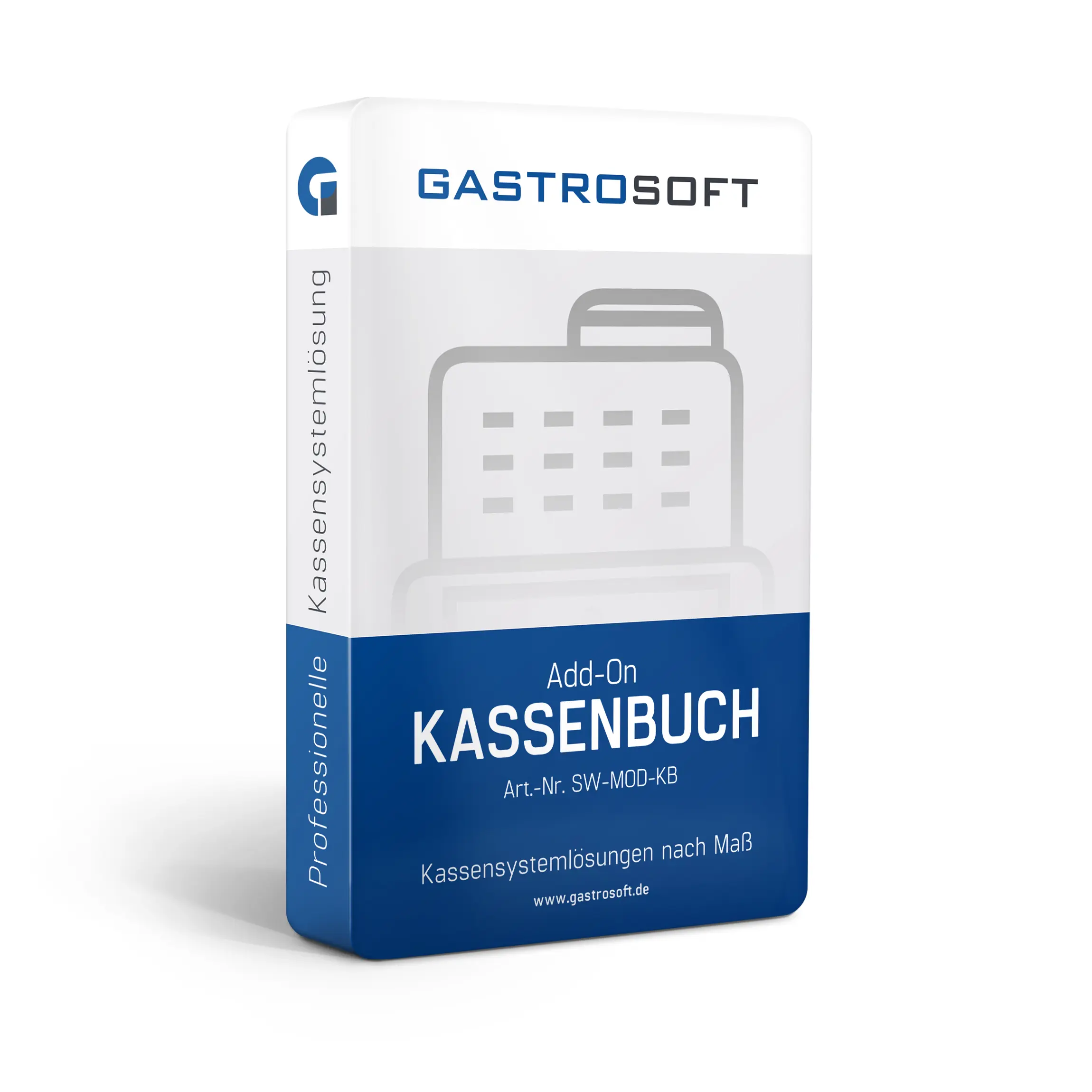 Verpackung einer professionellen Kassensoftwarelösung, Kassensystemlösung, Zusatzmodul - Add-On Kassenbuch