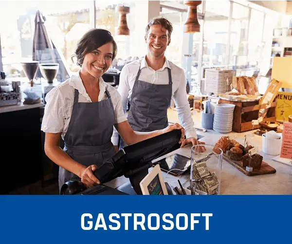 Mann und Frau glücklich mit ihrem Kassensystem, Kassensoftware und Support von GastroSoft