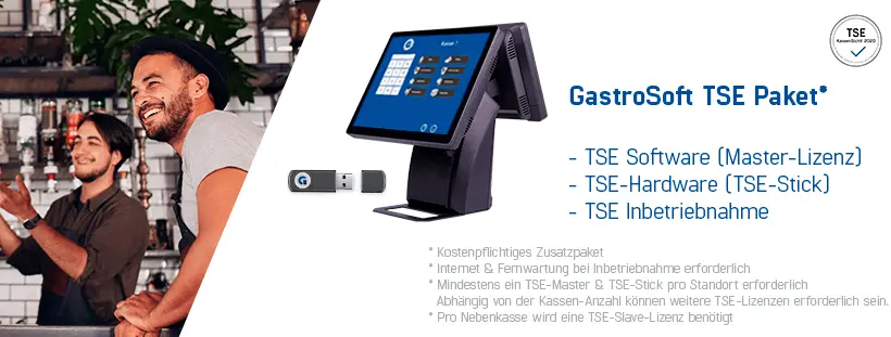 GastroSoft TSE Paket: TSE Software (Master-Lizenz), TSE-Hardware (TSE-Stick) und TSE Inbetriebnahme