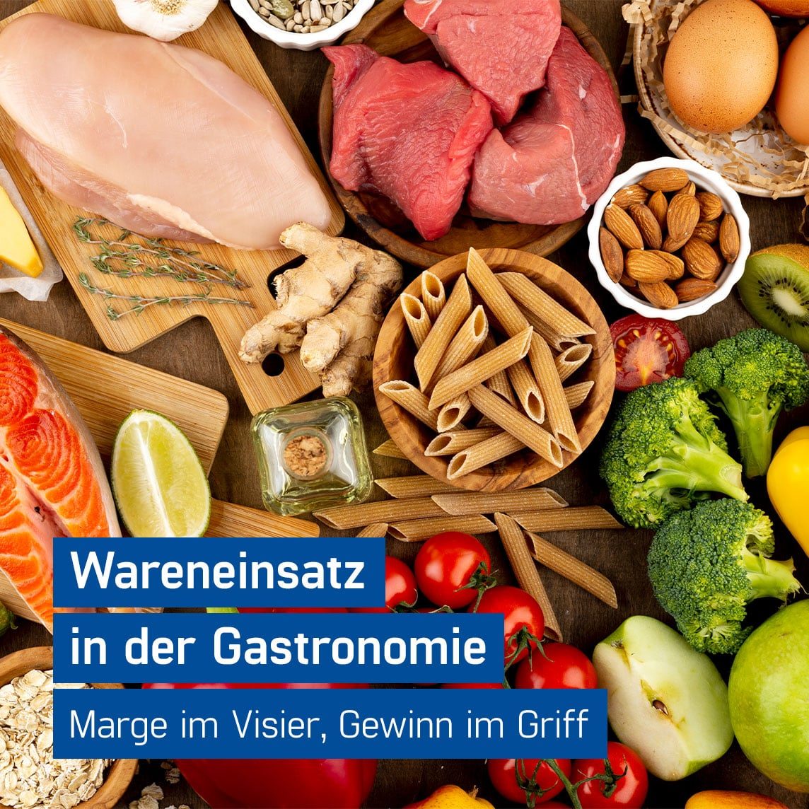 Buntes Arrangement aus frischen Lebensmittel, Wareneinsatz Gastronomie, GastroSoft GmbH