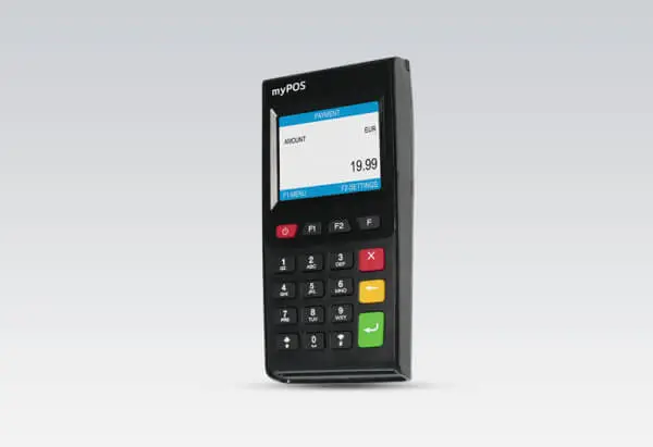 myPOS Go Gerät Frontalansicht als Zahlungsterminal für mobile Zahlungslösungen der Kassenhardware im Kassensystem