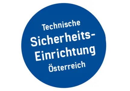 Siegel in blau mit weißer Schrift, Technische Sicherheitseinrichtung in Österreich des Kassensystem